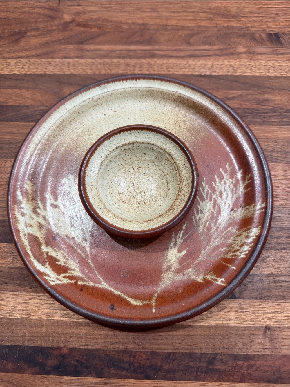 Rust Brown Ceramic Chip & Dip Serving Plate -Deer Flat Pottery